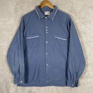 Vintage 50s Sears Roebuck Pilgrim Cotton Shirt XL Sanforized Textured Rockabilly
